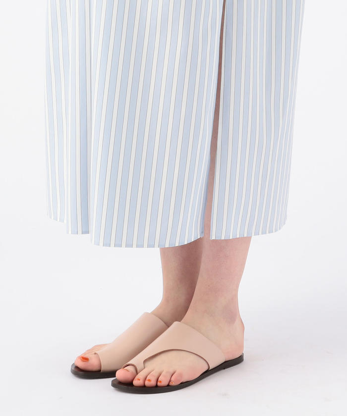 セール 50%OFF】コットンストライプ ネックギャザーワンピース