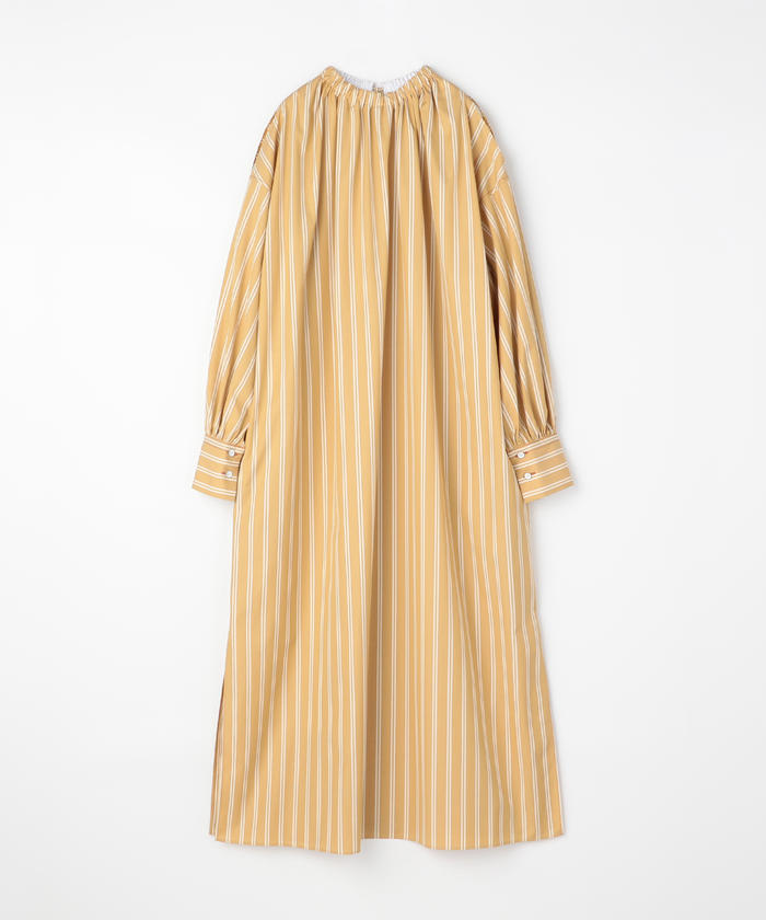 セール 50%OFF】コットンストライプ ネックギャザーワンピース