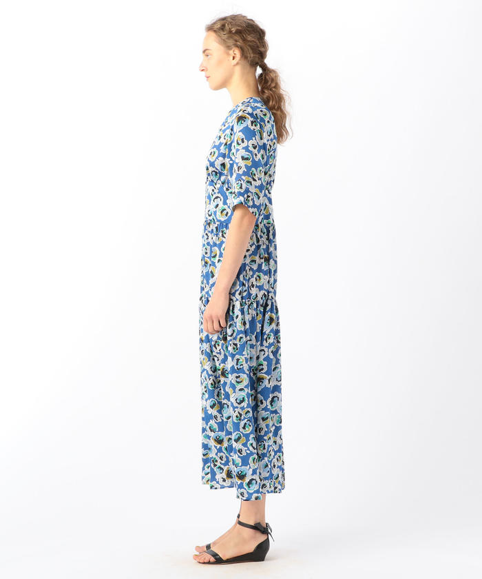 トップブランドのファッション セール クルーネックマキシ 40%OFF】ライプフラワープリント ワンピース