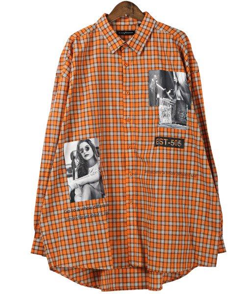 バックプリントチェック柄シャツ チェックシャツ メンズ 韓国系 ビッグシルエット 長袖 ラグスタイル Luxstyle D Fashion