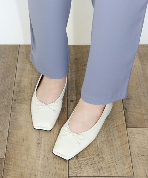 クーポン】【セール 50%OFF】スクエアトゥステッチバレエシューズ【低