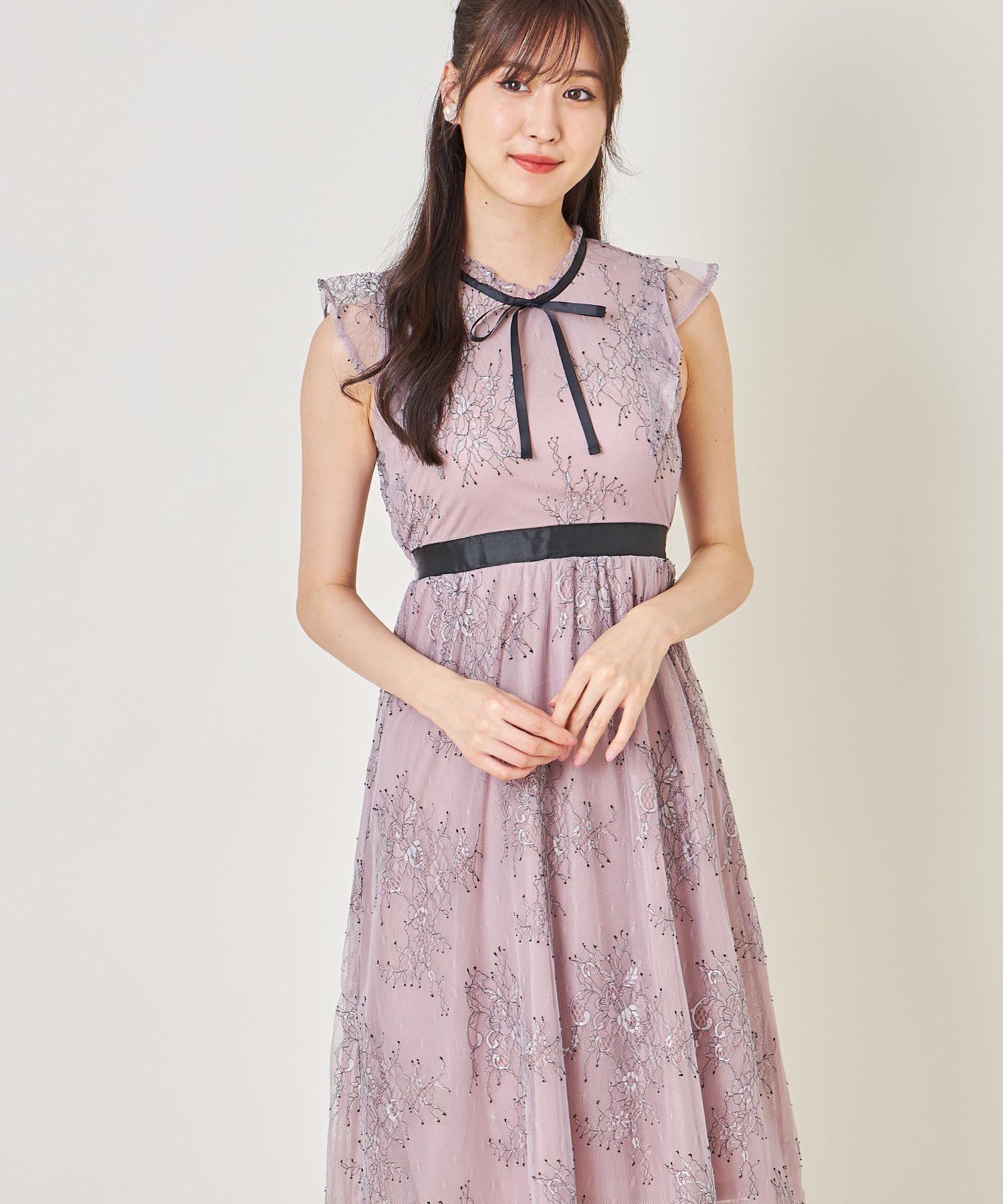 日本未入荷★CHICLINE★レースクローゼットワンピース セール】コード刺繍レースシアーロングキャミワンピース