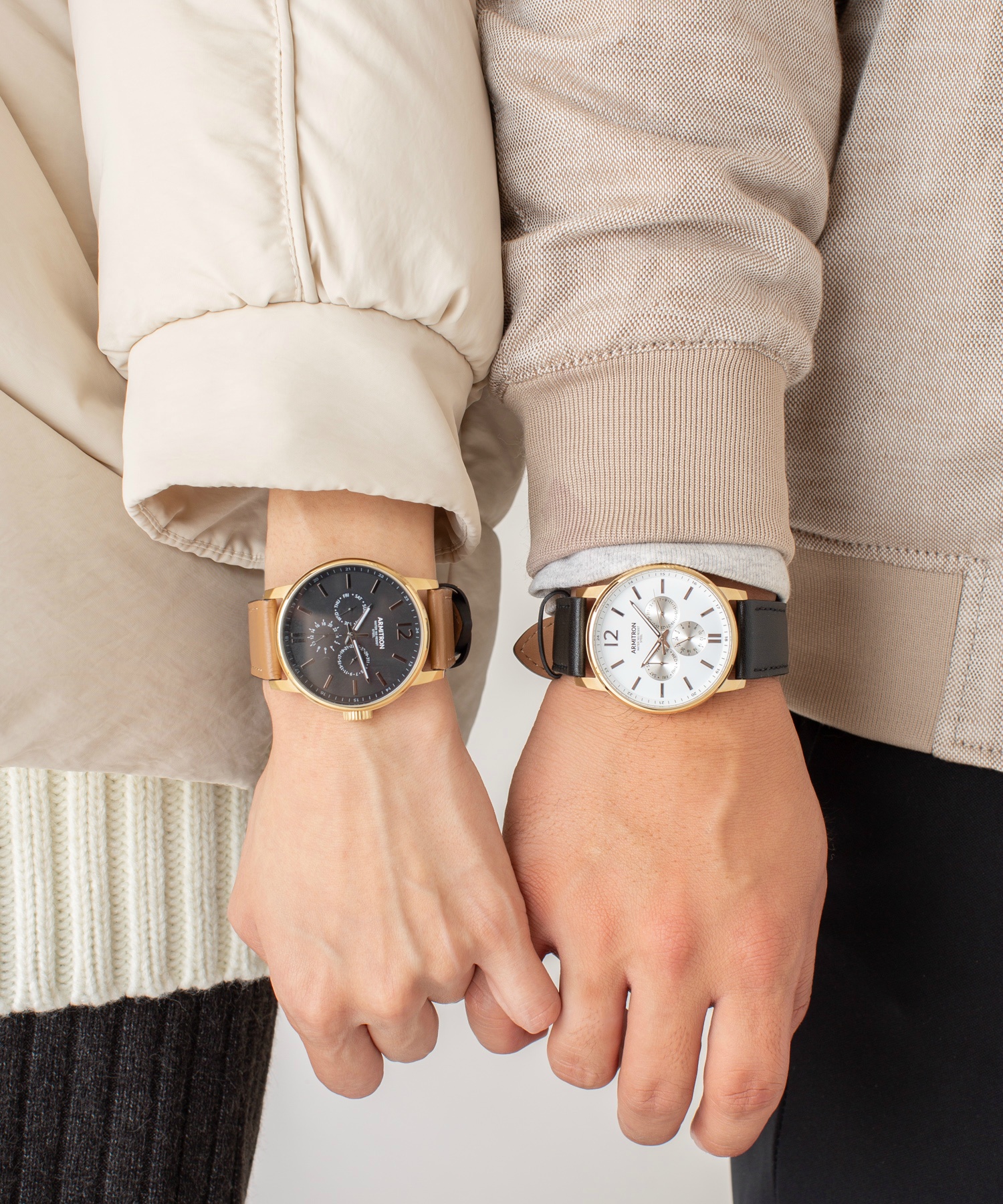 セール】ARMITRON 腕時計 アナログ レザーウォッチ 3サブダイヤル 