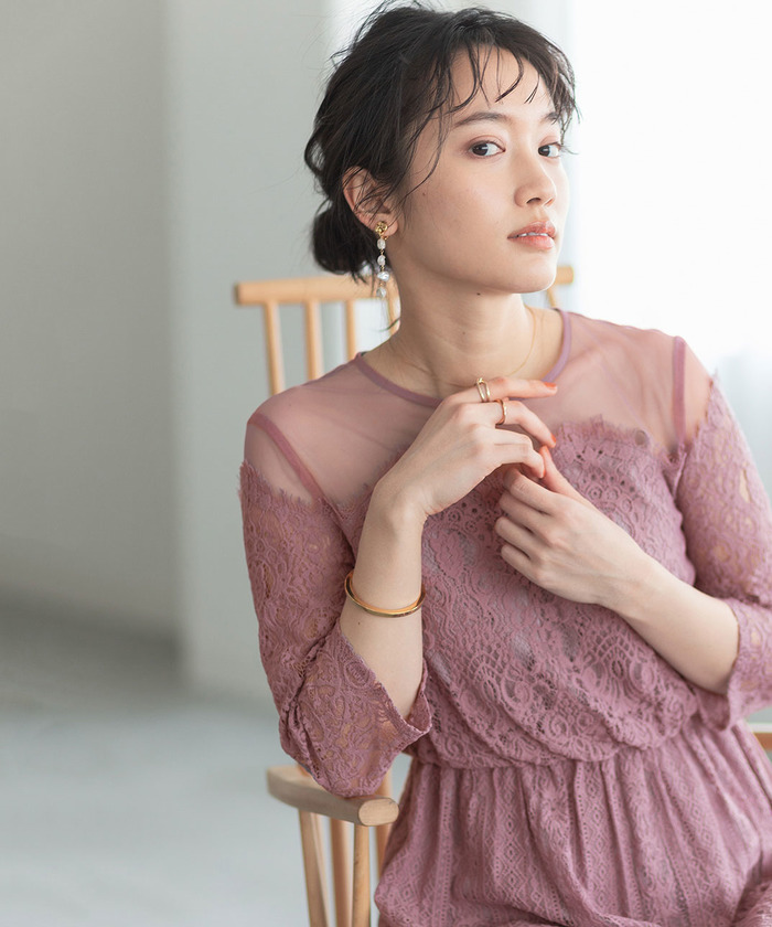 セール 70%OFF】【一部WEB限定】チュールパネルレースドレス セール 70%OFF】【一部WEB限定】チュールパネルレースドレス