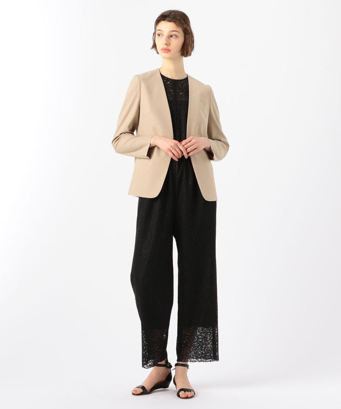 セール 40%OFF】コットンリネンストレッチ ノーカラージャケット