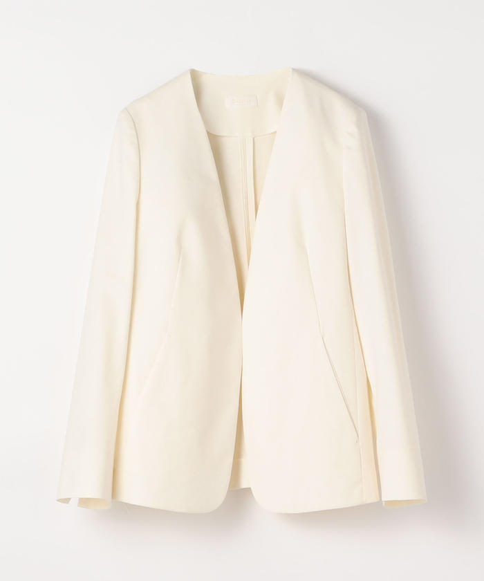 セール 40%OFF】コットンリネンストレッチ ノーカラージャケット