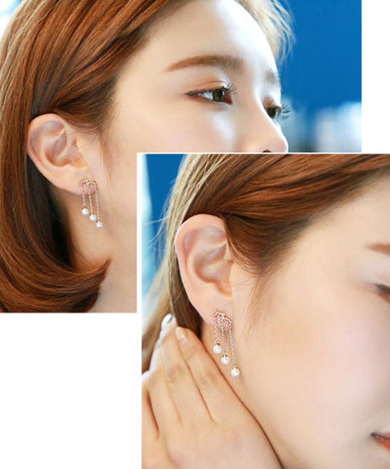 cher★UN3D パールチェーンピアス シンプルチェーンパールピアス 10204 | Raycia