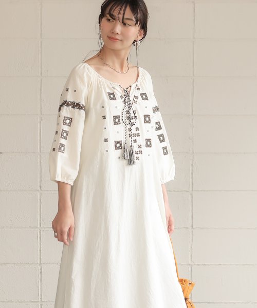 Web限定 ブロック模様クロスステッチ刺繍ワンピース ブージュルード Bou Jeloud D Fashion