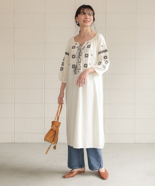 Web限定 ブロック模様クロスステッチ刺繍ワンピース ブージュルード Bou Jeloud D Fashion