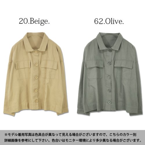 キャンバスウォッシュミリタリーシャツジャケット M L レディース 春秋 ジャケット 綿100 コットン ベージュ オリーブ シャツジャケット ミリタリージ アンドイット And It D Fashion