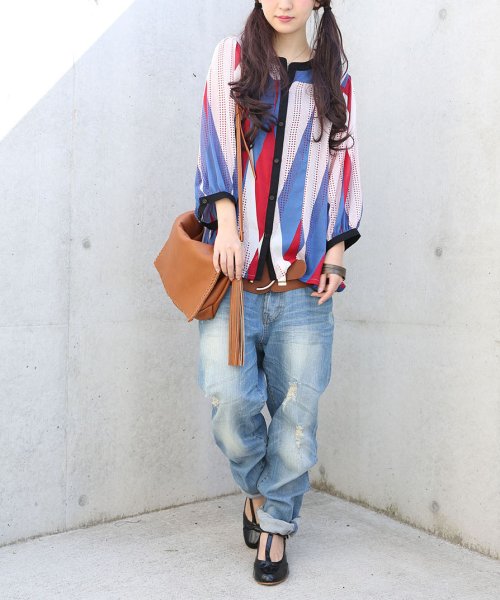 Norレトロ柄プリントデザインブラウス オシャレウォーカー Osharewalker D Fashion