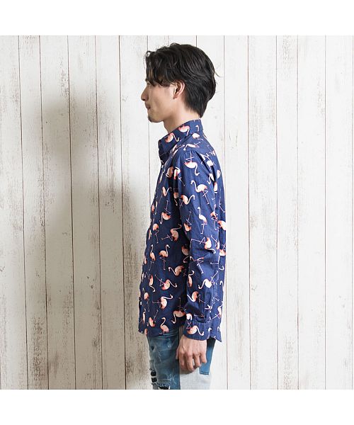 ブラウス シャツ 「CavariA/キャバリア」フリンジジャガード長袖シャツ レディース メンズ キャバリア CavariA CavariA ポケット付き長袖ロングシャツ