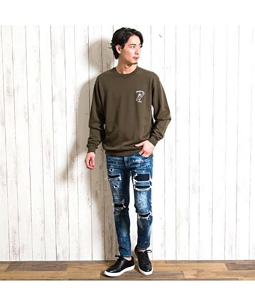 Cavaria キャバリア サーフガールプリントクルーネック長袖トレーナー キャバリア Cavaria D Fashion