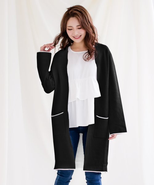 セール パイピングロングニットカーディガン カーディガン 春 レディース きれいめ ロングカーディガン ニット パイピング バイカラー ロング もっちり ジュリアブティック Julia Boutique D Fashion