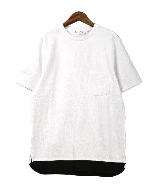 セール フェイクレイヤードtシャツ Tシャツ メンズ 半袖 シアサッカー