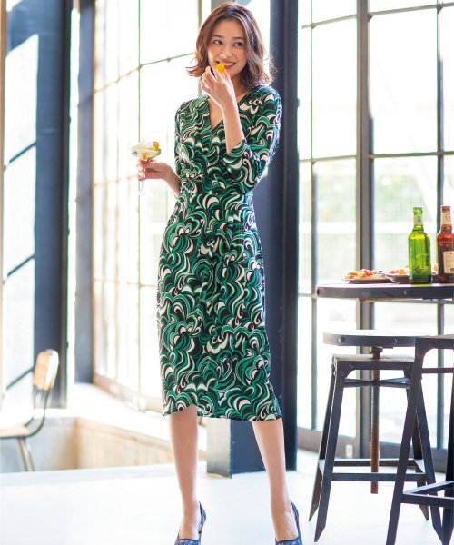 幾何柄ジャージー素材カシュクールワンピ ラナン Ranan D Fashion
