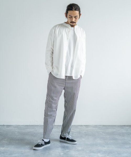 ワイドパンツ メンズ シェフパンツ テーパード ヒッコリー ルーズ ゆったり 綿 コットン カジュアル ワーク アンクル ストライプ ナチュラル Revo レ ロッキーモンロー Rocky Monroe D Fashion