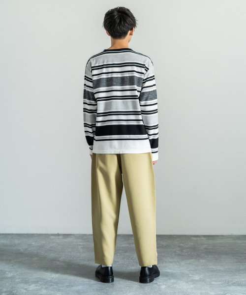 ニットソー Tシャツ ロンt メンズ 長袖 インレイ編み ニット ボーダー クルーネック サマーニット 8704 ロッキーモンロー Rocky Monroe D Fashion