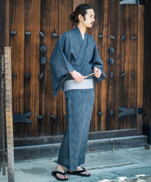 セール 浴衣 メンズ セット 黒 下駄 扇子 帯 着物 しじら織り 4点セット グレー 白 ネイビー 男性用 大人 ワンタッチ帯 Rd Ghost アールディ ゴースト ロッキーモンロー Rocky Monroe D Fashion