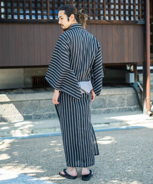 セール 浴衣 メンズ セット 黒 下駄 扇子 帯 着物 しじら織り 4点セット グレー 白 ネイビー 男性用 大人 ワンタッチ帯 Rd Ghost アールディ ゴースト ロッキーモンロー Rocky Monroe D Fashion