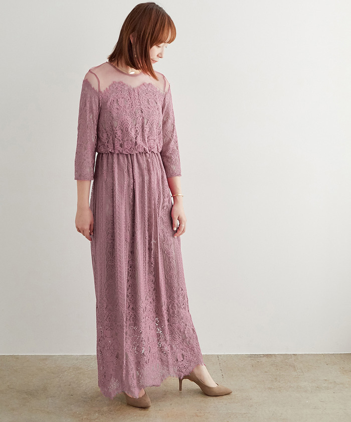 セール 70%OFF】【一部WEB限定】チュールパネルレースドレス セール 70%OFF】【一部WEB限定】チュールパネルレースドレス