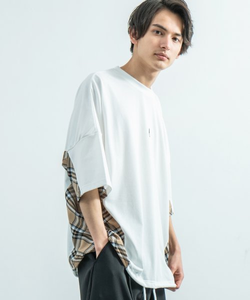 Kangol カンゴール Tシャツ メンズ レディース 半袖 ビッグシルエット 綿 コットン オーバーサイズ ルーズ チェック 切替 刺繍 カジュアル ストリー ロッキーモンロー Rocky Monroe D Fashion