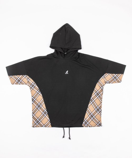 Kangol カンゴール Tシャツ パーカー メンズ レディース 半袖 ビッグシルエット 綿 コットン オーバーサイズ ルーズ チェック 切替 刺繍 カジュアル ロッキーモンロー Rocky Monroe D Fashion