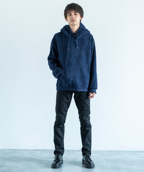 クーポン パーカー メンズ ボア 保温 暖かい 防寒 ゆったり ビッグシルエット 大きめ フード付 長袖 無地 シンプル カジュアル 8439 ロッキーモンロー Rocky Monroe D Fashion