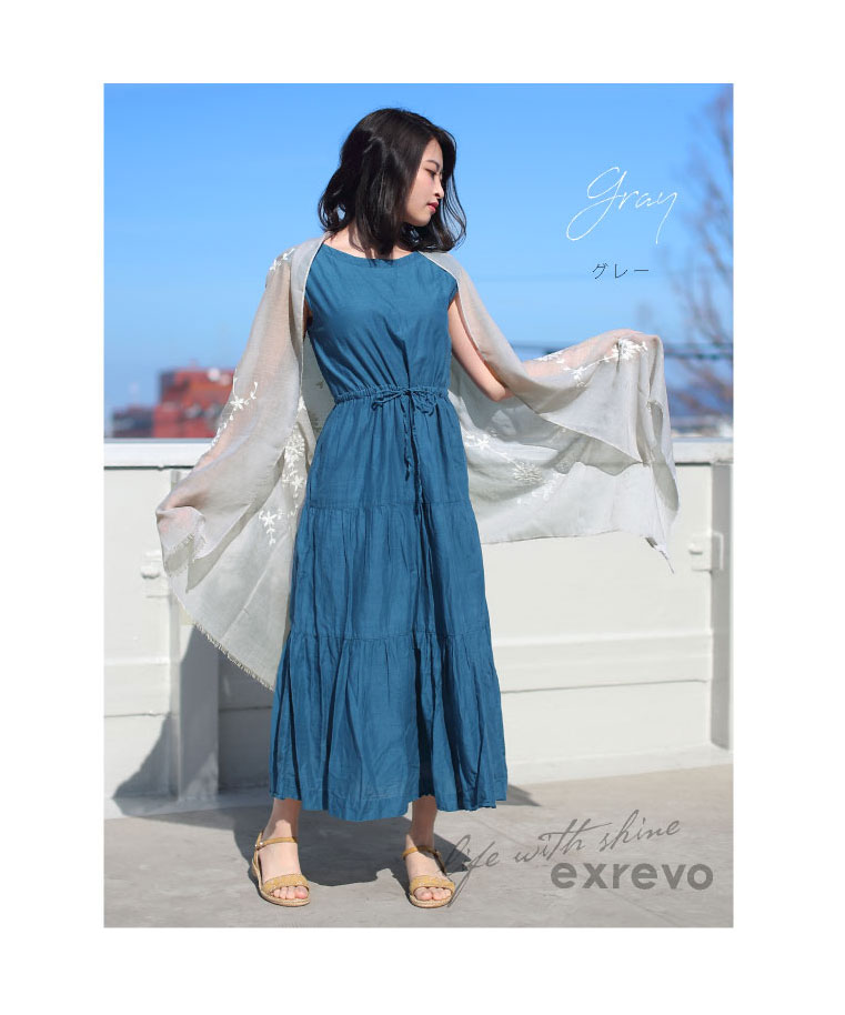 エクレボ exrevo ストール 大判 春夏 「花柄 刺繍 大判ストール エクレボ exrevo ストール 大判 春夏 「花柄 刺繍 大判ストール