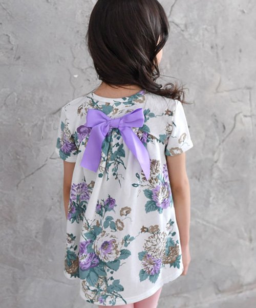クーポン セール 64 Off バックリボン ギャザー花柄チュニックワンピース 子供服bee 子供服bee D Fashion