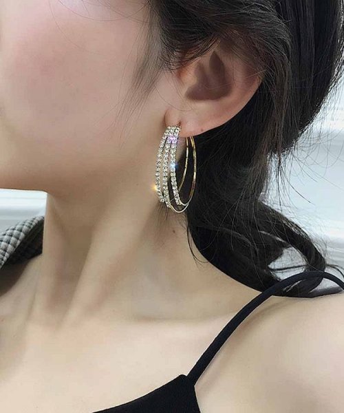 セール ピアス レディース ビジューピアス ロングピアス リング キラキラゴールド シルバー 大ぶり フープピアス 3連 きれいめ ショッピングゴー Shoppinggo D Fashion