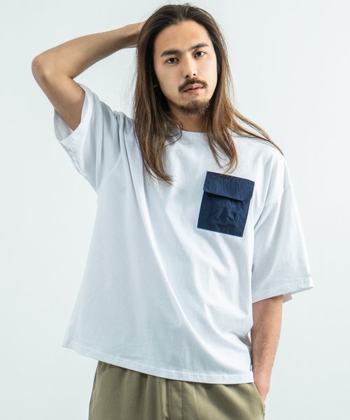 Kappa カッパ Tシャツ メンズ レディース ブランドロゴ 白 半袖 オーバーサイズ ビッグシルエット ゆったり リラックス ルーズ ポケット クルーネック ロッキーモンロー Rocky Monroe D Fashion