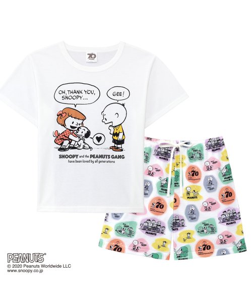 セール 部屋着 セットアップ Peanuts70周年記念 レトロスヌーピー Tシャツ 上下セット ルームウェア パジャマ セット レディース 春夏 部屋着 キャラク エメフィール Aimerfeel D Fashion