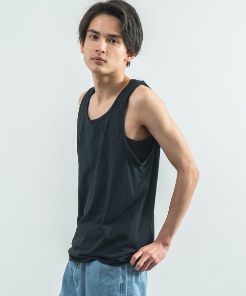 タンクトップ メンズ ロング ノースリーブ 白 黒 インナー 無地 ゆったり シンプル 重ね着 トレーニング 筋トレ ジム スポーツ Fruit Of The ロッキーモンロー Rocky Monroe D Fashion
