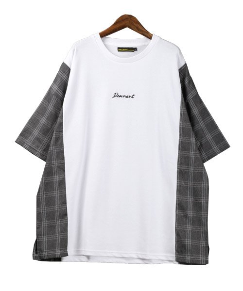 チェック切替刺繍入りbig半袖tシャツ Tシャツ メンズ 半袖 5分袖 ビッグシルエット チェック柄 切替 ロゴ 刺繍 ラグスタイル Luxstyle D Fashion