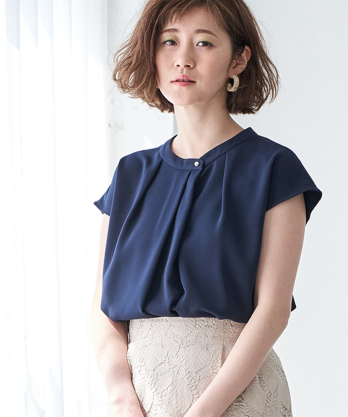 Rope' Picnic - ロペピクニック  アシンメトリータックブラウス　38号　紺色 アシンメトリータックブラウス(503068278) | ロペピクニック