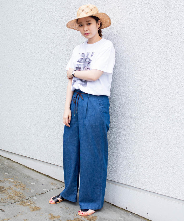 セール 60%OFF】コットンリネンワイドデニムパンツ◇(503203026