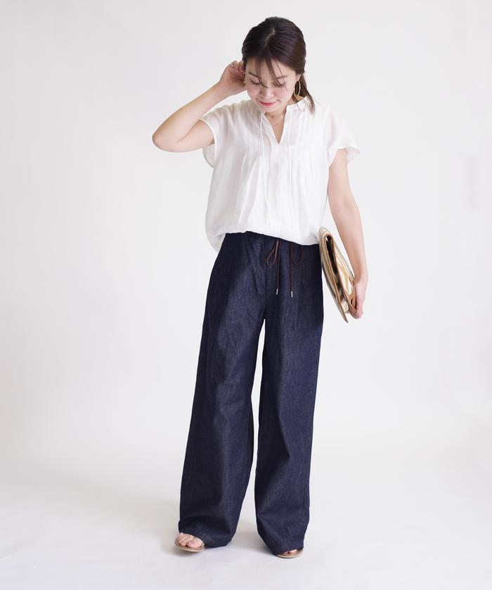 moca様おまとめ。ディニテコリエ♡コットンプリントスカート&リネンワイドパンツ クーポン】【セール 60%OFF】コットンリネンワイドデニムパンツ
