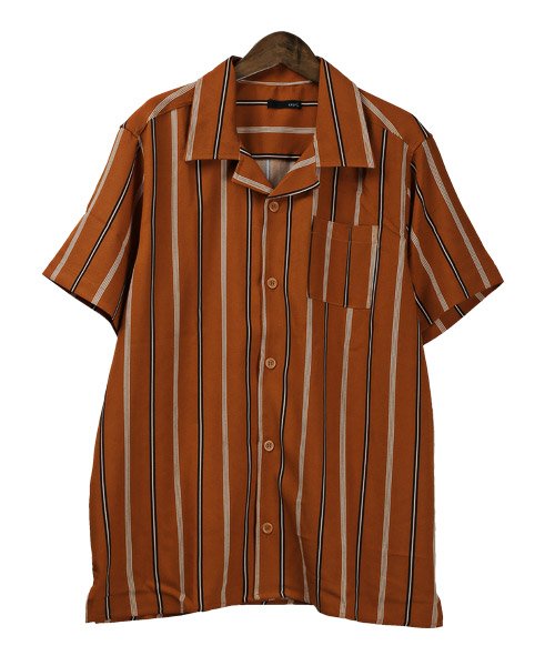ストライプ半袖オープンカラーシャツ シャツ メンズ 半袖 無地 オープンカラー ストライプ ラグスタイル Luxstyle D Fashion