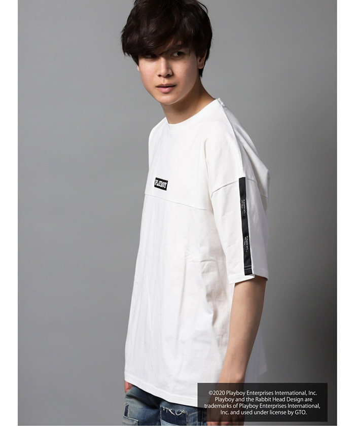 プレイボーイ/PLAYBOY別注 袖ラインBOXロゴ BIG半袖Tシャツ