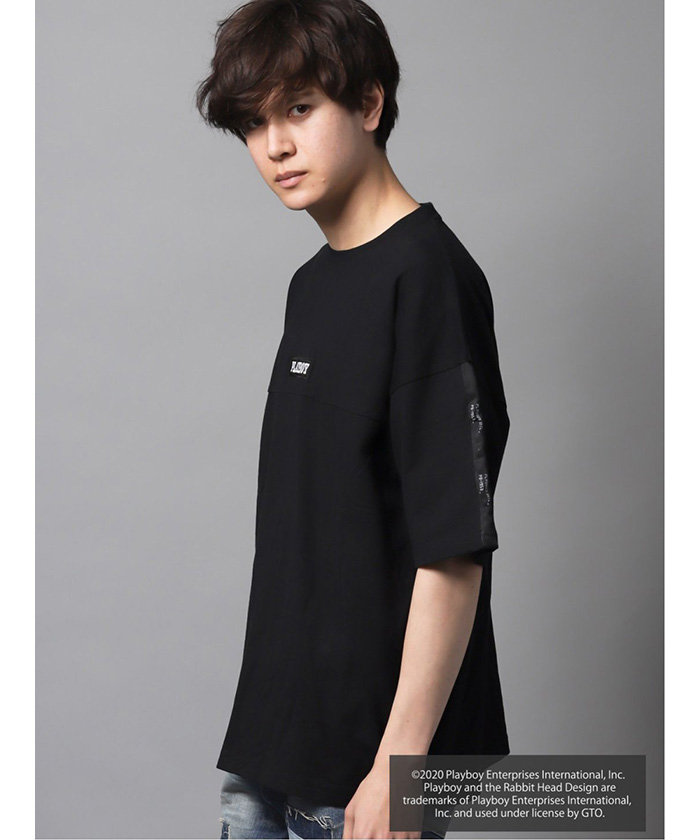 プレイボーイ/PLAYBOY別注 袖ラインBOXロゴ BIG半袖Tシャツ