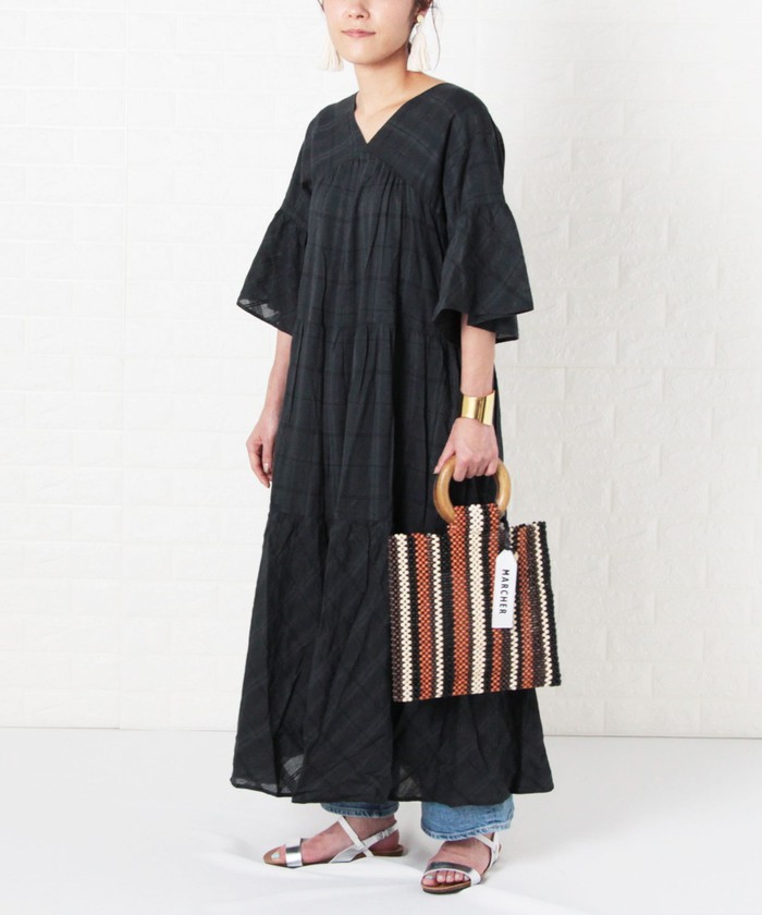 ヌキテパ ワンピース 黒 チェック ロングワンピース セール 30%OFF】【ne Quittez pas/ヌキテパ】ドビーチェック