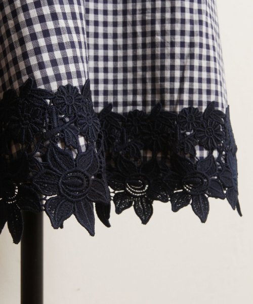 ベルト付きフラワーレース装飾ギンガムチェックワンピース トッコクローゼット Tocco Closet D Fashion