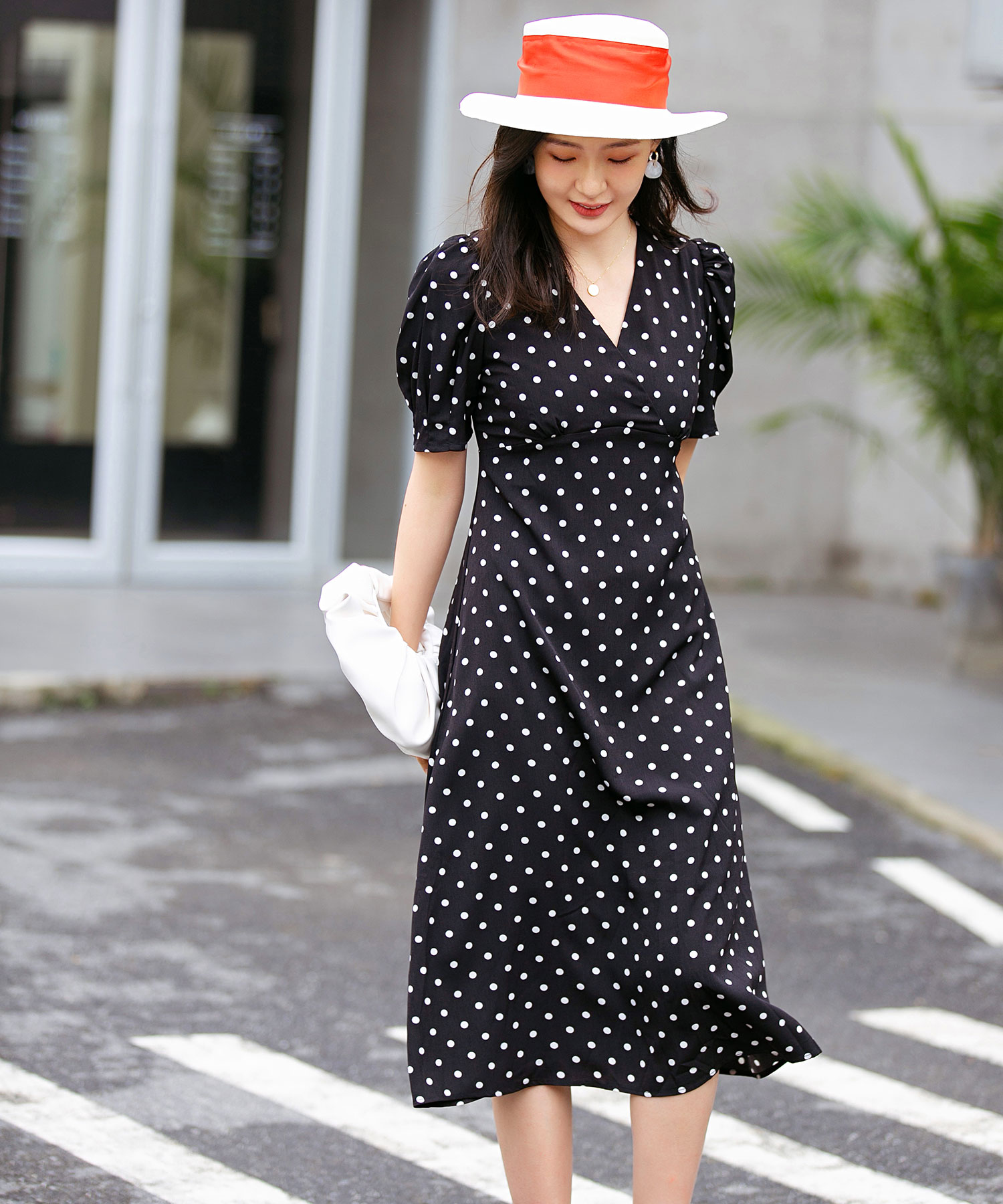 美品 EPOCA THE SHOPエポカ カシュクール調 ドットワンピースL