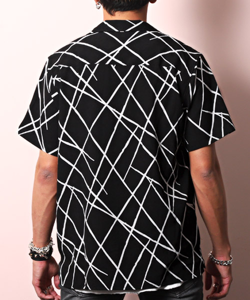 セール】幾何学模様オープンカラーシャツ/シャツ メンズ 半袖 オープン 