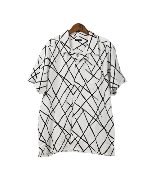 セール】幾何学模様オープンカラーシャツ/シャツ メンズ 半袖 オープン 