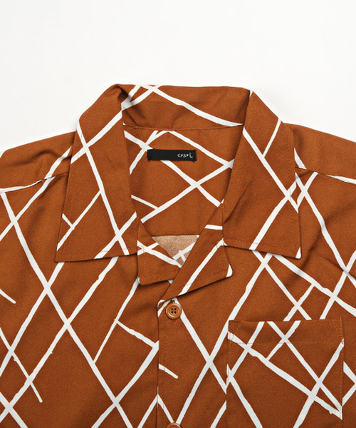 幾何学模様オープンカラーシャツ/シャツ メンズ 半袖 オープンカラー 