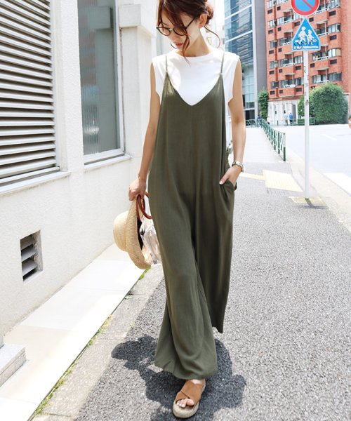 クーポン レーヨンリネンvネックキャミサロペット オールインワン ワンピース アンドミー And Me D Fashion