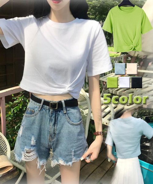 セール ｔシャツ レディース 半袖 へそ出し ショート丈 ｔシャツ トップス 無地 綿 カットソー 薄手 黒 白 ショッピングゴー Shoppinggo D Fashion