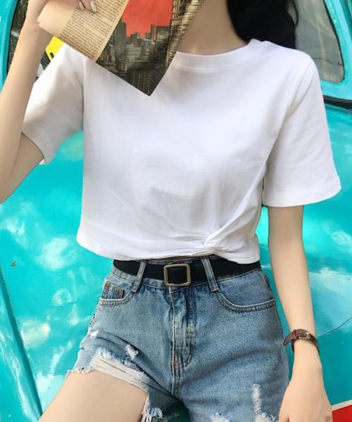 セール30 Off ｔシャツ レディース 半袖 へそ出し ショート丈 ｔシャツ トップス 無地 綿 カットソー 薄手 黒 白 ショッピングゴー Shoppinggo D Fashion